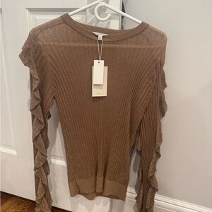 Joie Shimmering Brown Ruffle Sleeve Blouse